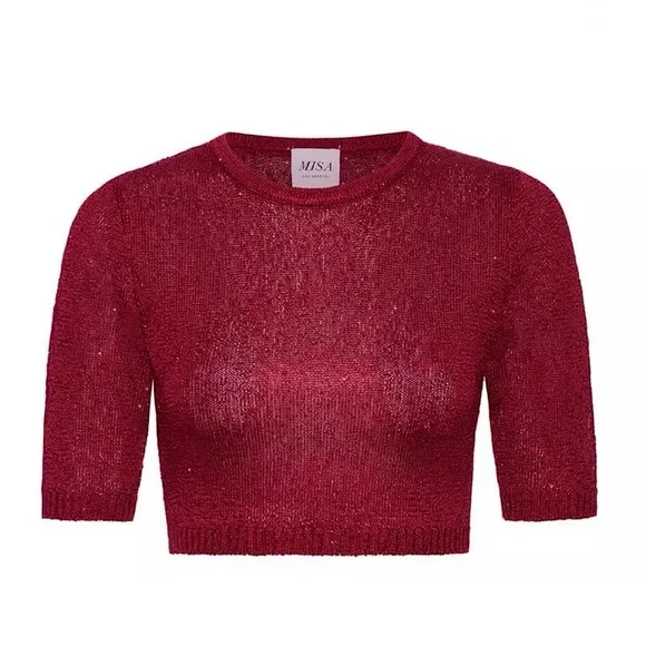 NWT MISA Los Angeles Darya Sparkle Sequin Crop Top in Lipstick Red Sz Medium